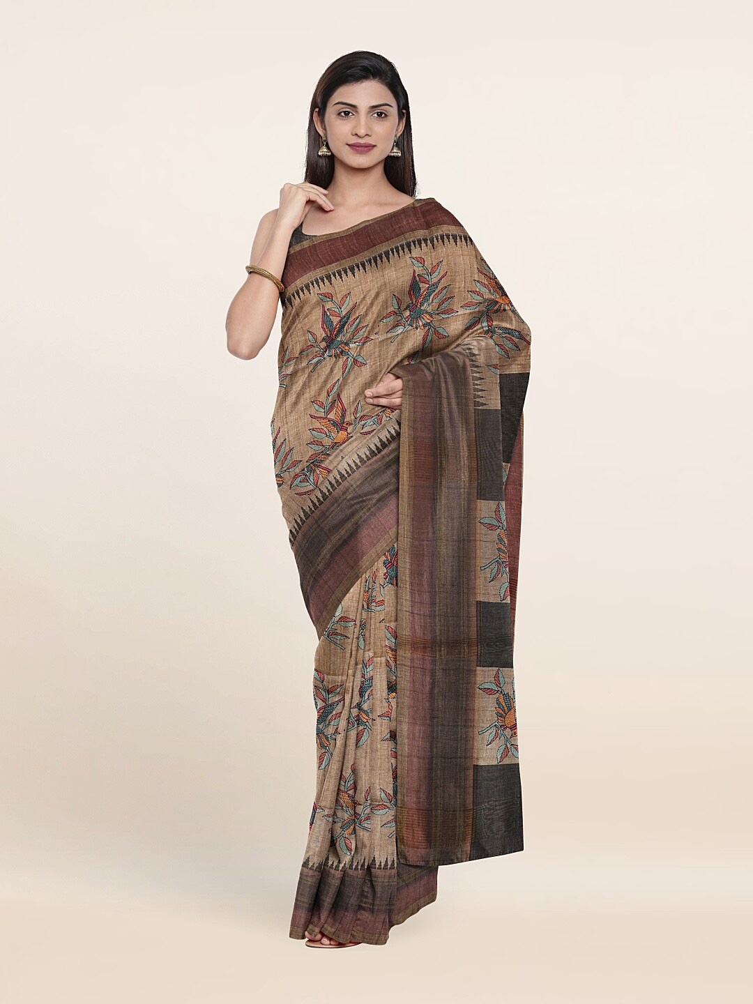 

Pothys Brown & Tan Floral Zari Art Silk Saree