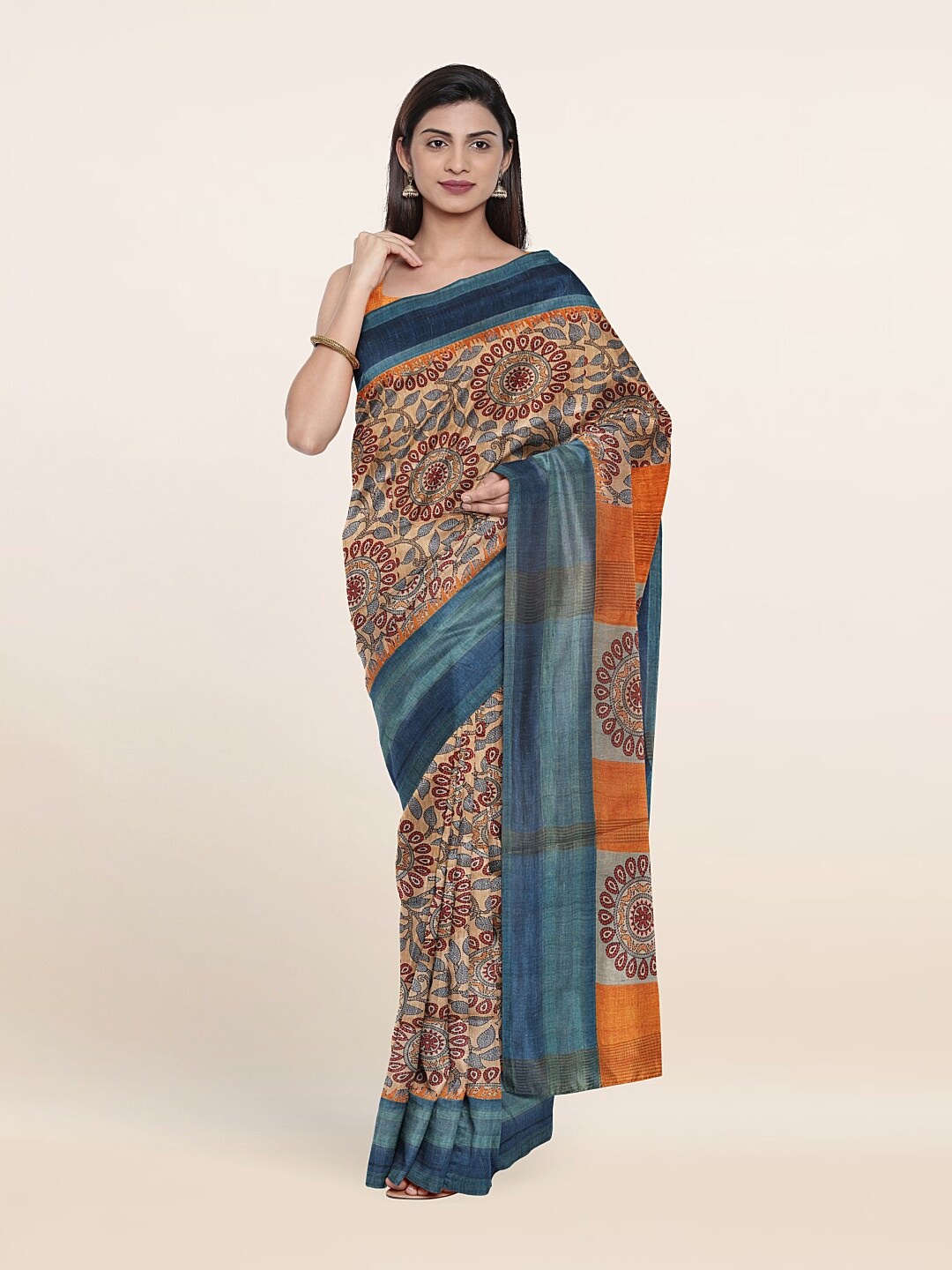 

Pothys Orange & Maroon Ethnic Motifs Printed Art Silk Saree