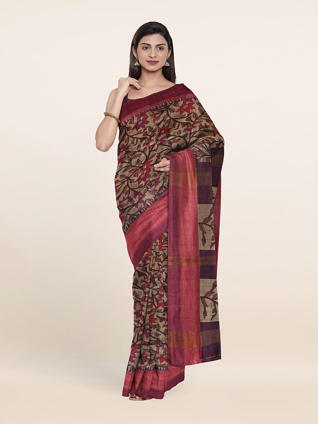 

Pothys Brown & Peach-Coloured Floral Art Silk Saree