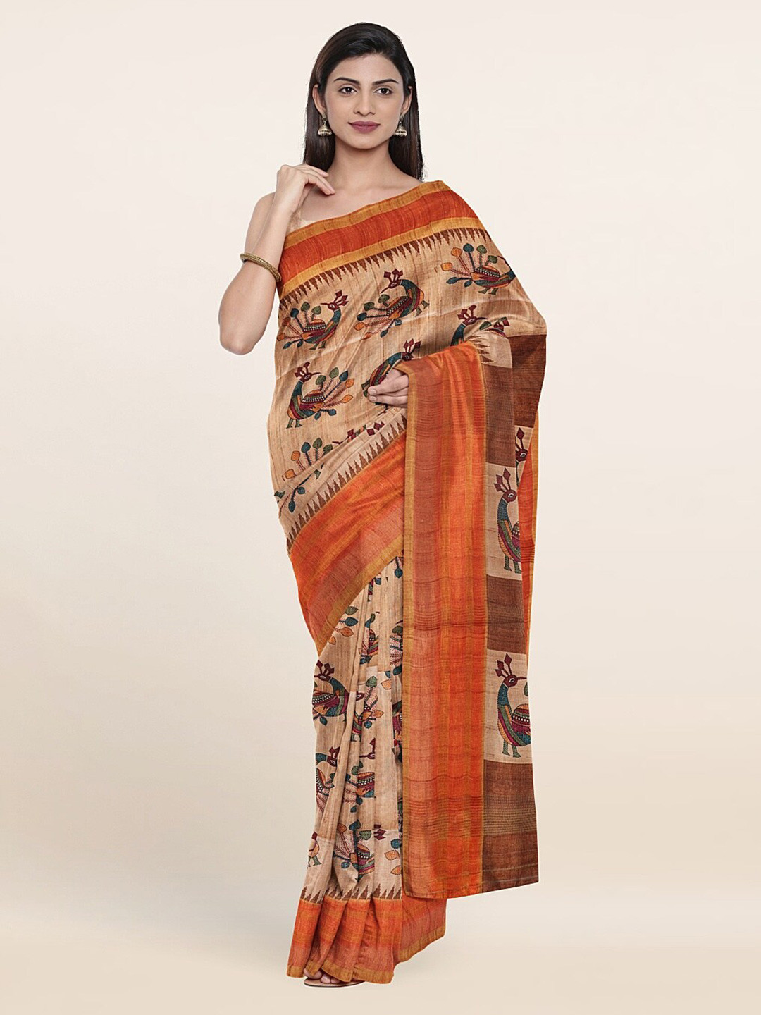 

Pothys Orange & Green Floral Art Silk Saree
