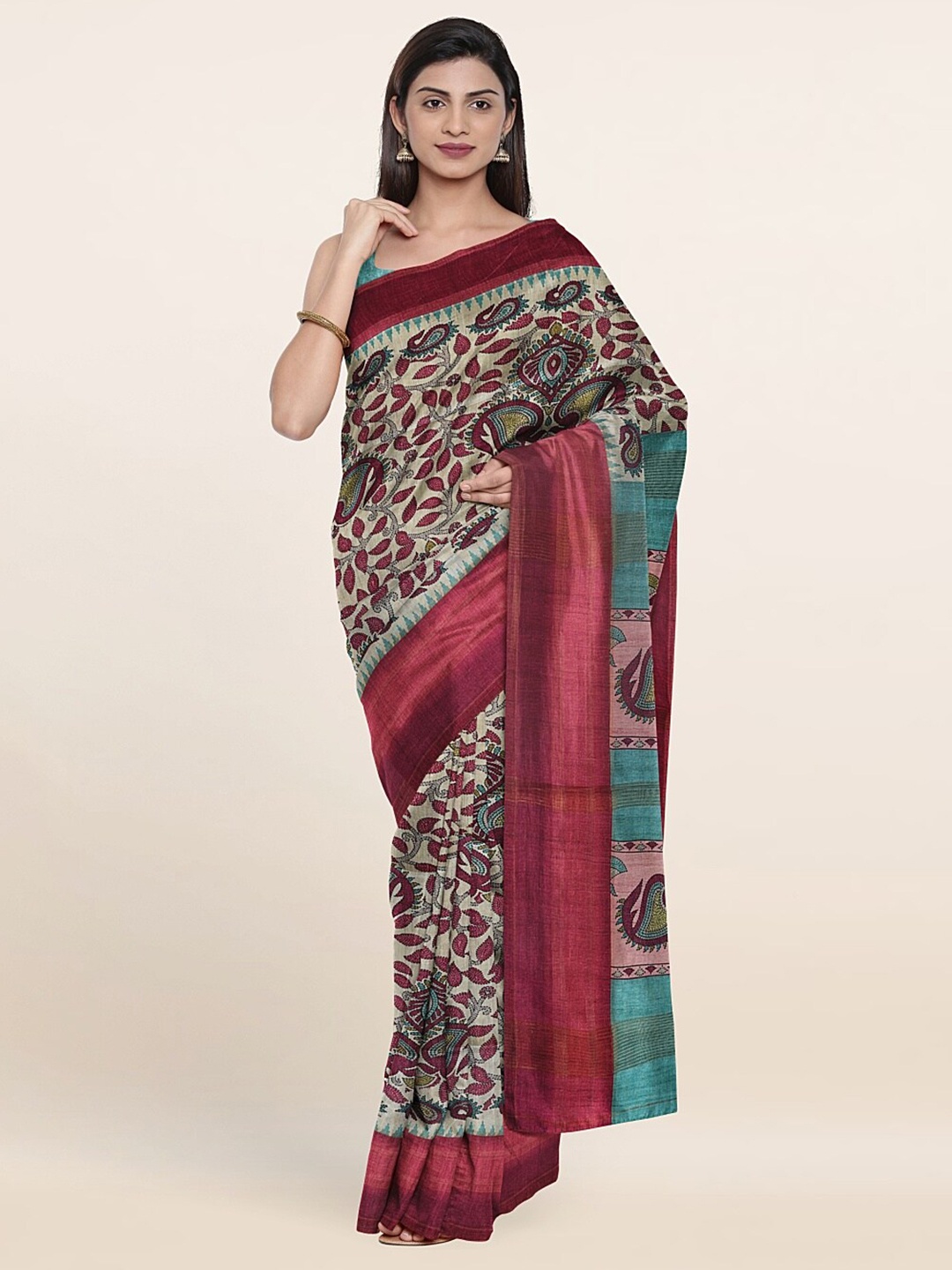 

Pothys Blue & Pink Floral Art Silk Saree