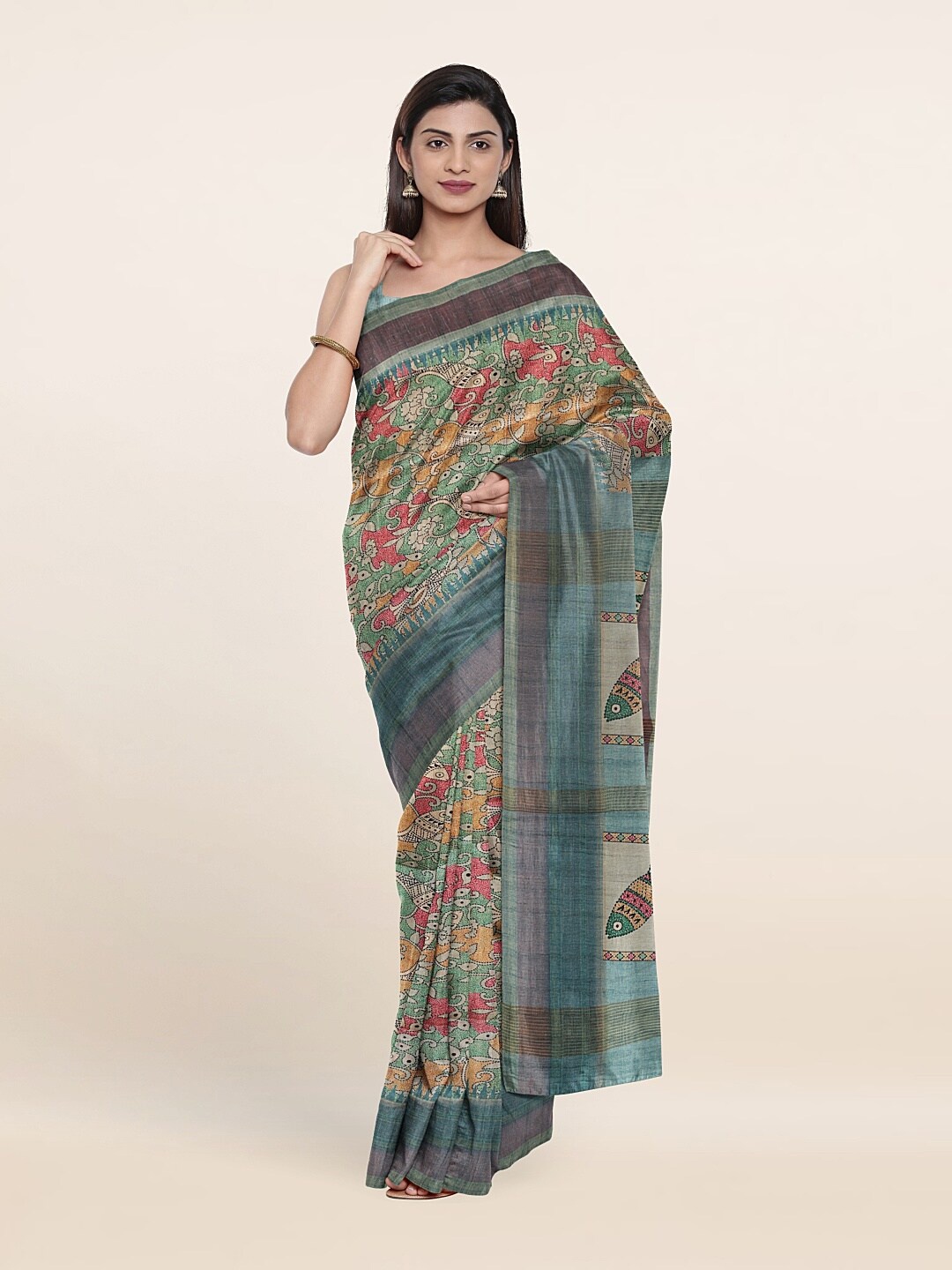 

Pothys Green & Red Floral Art Silk Saree