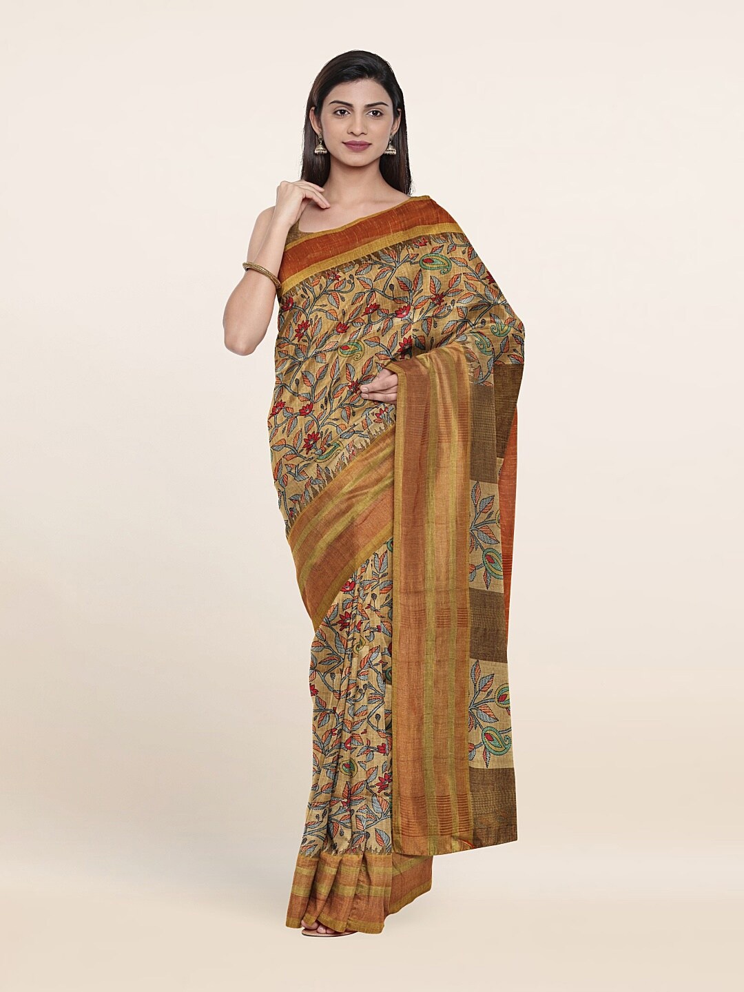 

Pothys Mustard & Red Floral Art Silk Saree