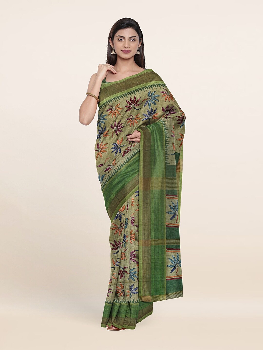 

Pothys Green & Blue Floral Art Silk Saree