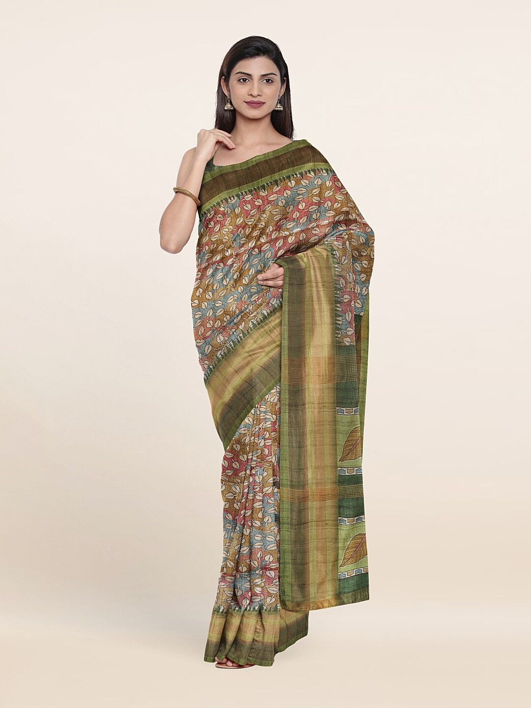 

Pothys Green & Pink Ethnic Motifs Printed Art Silk Saree