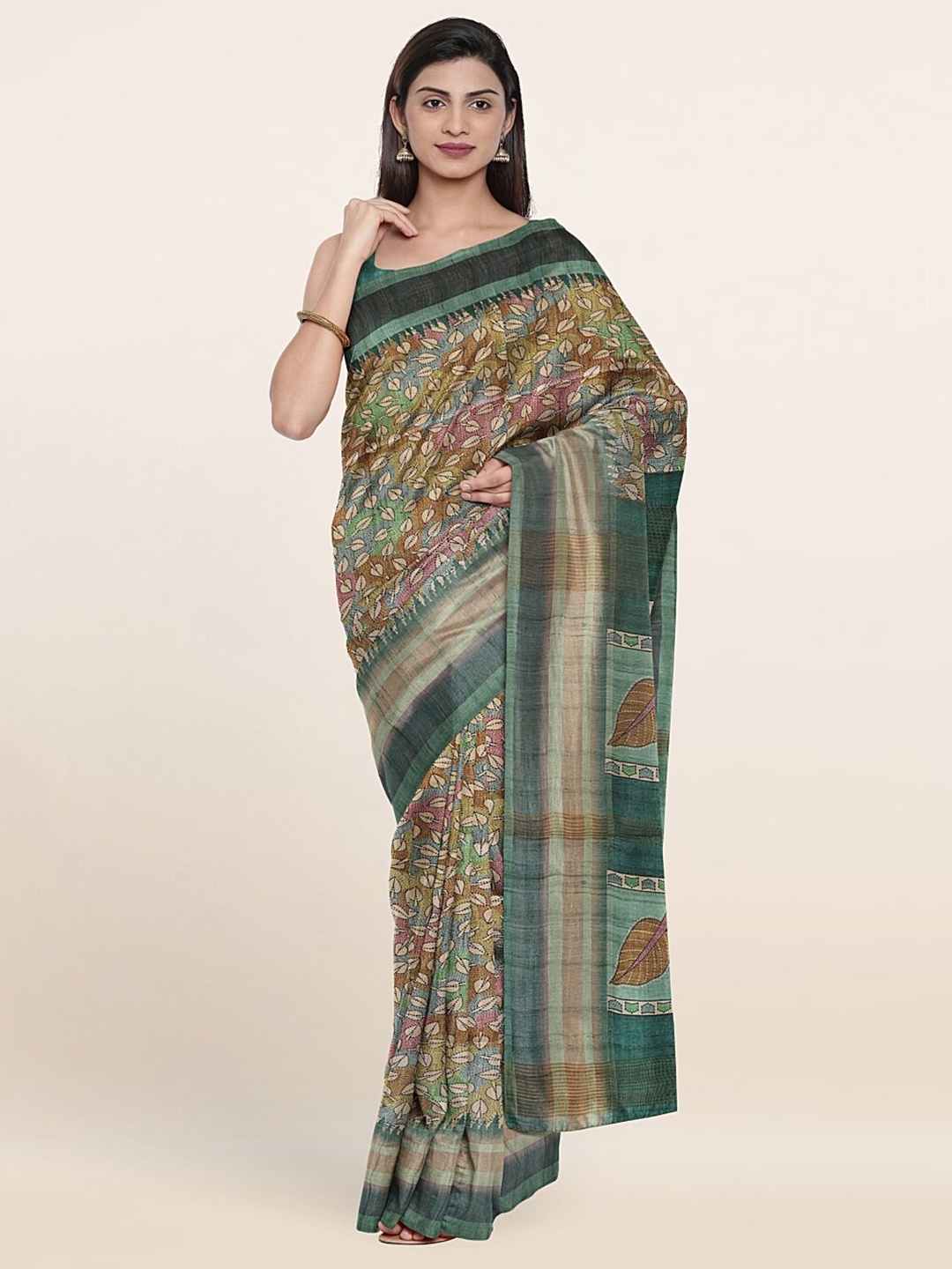 

Pothys Green Floral Zari Art Silk Saree