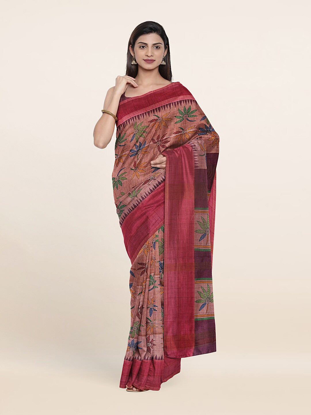 

Pothys Pink Floral Zari Art Silk Saree