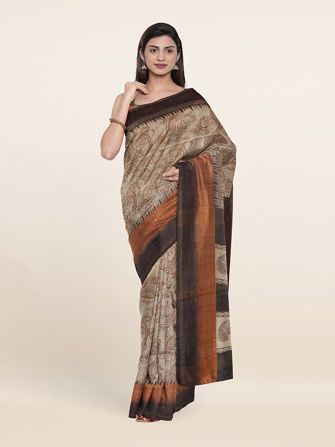 

Pothys Brown Floral Zari Art Silk Saree