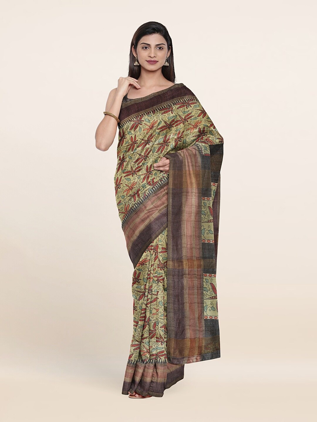 

Pothys Green & Red Floral Art Silk Saree