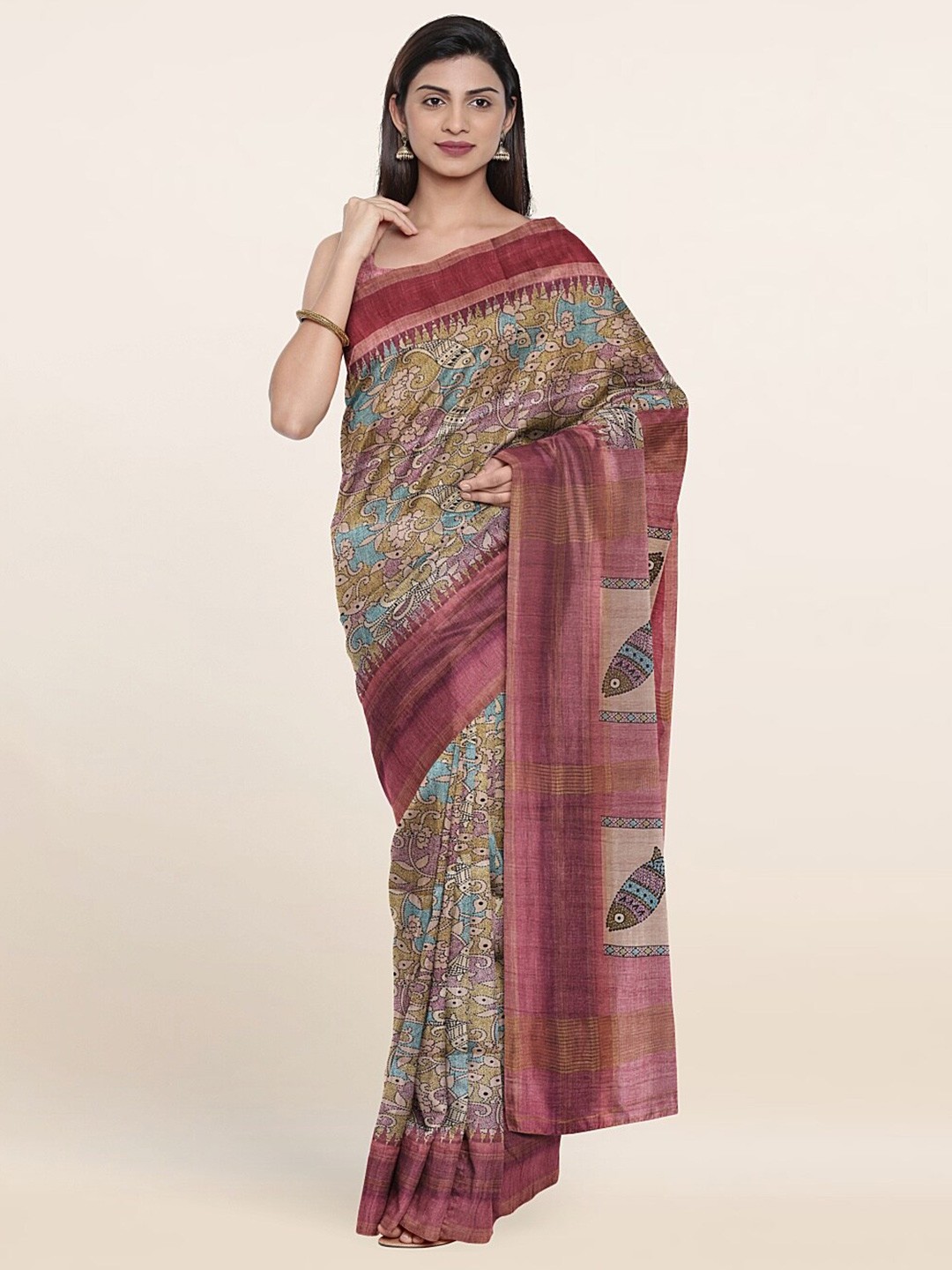 

Pothys Blue & Brown Kalamkari Art Silk Saree