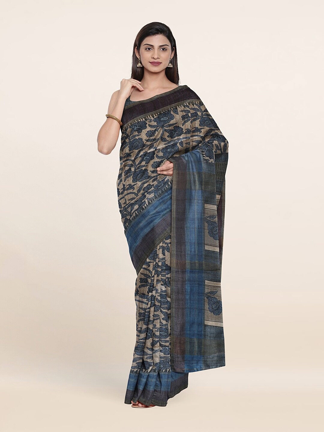 

Pothys Grey & Blue Floral Art Silk Saree