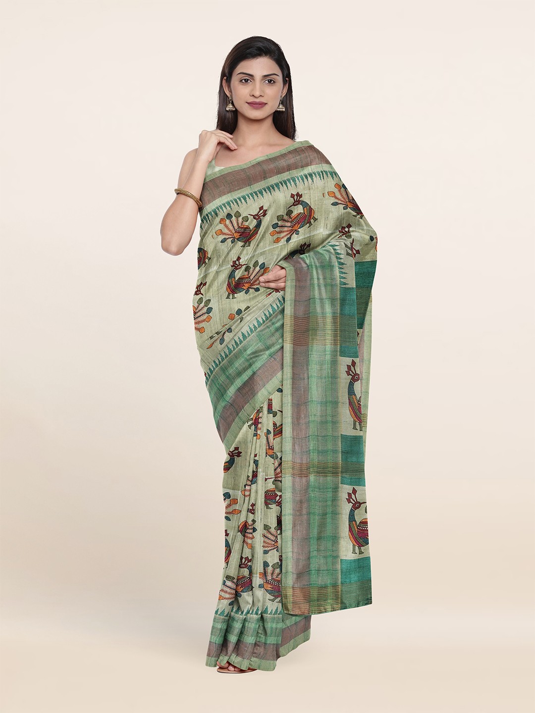 

Pothys Green & Red Ethnic Motifs Art Silk Saree