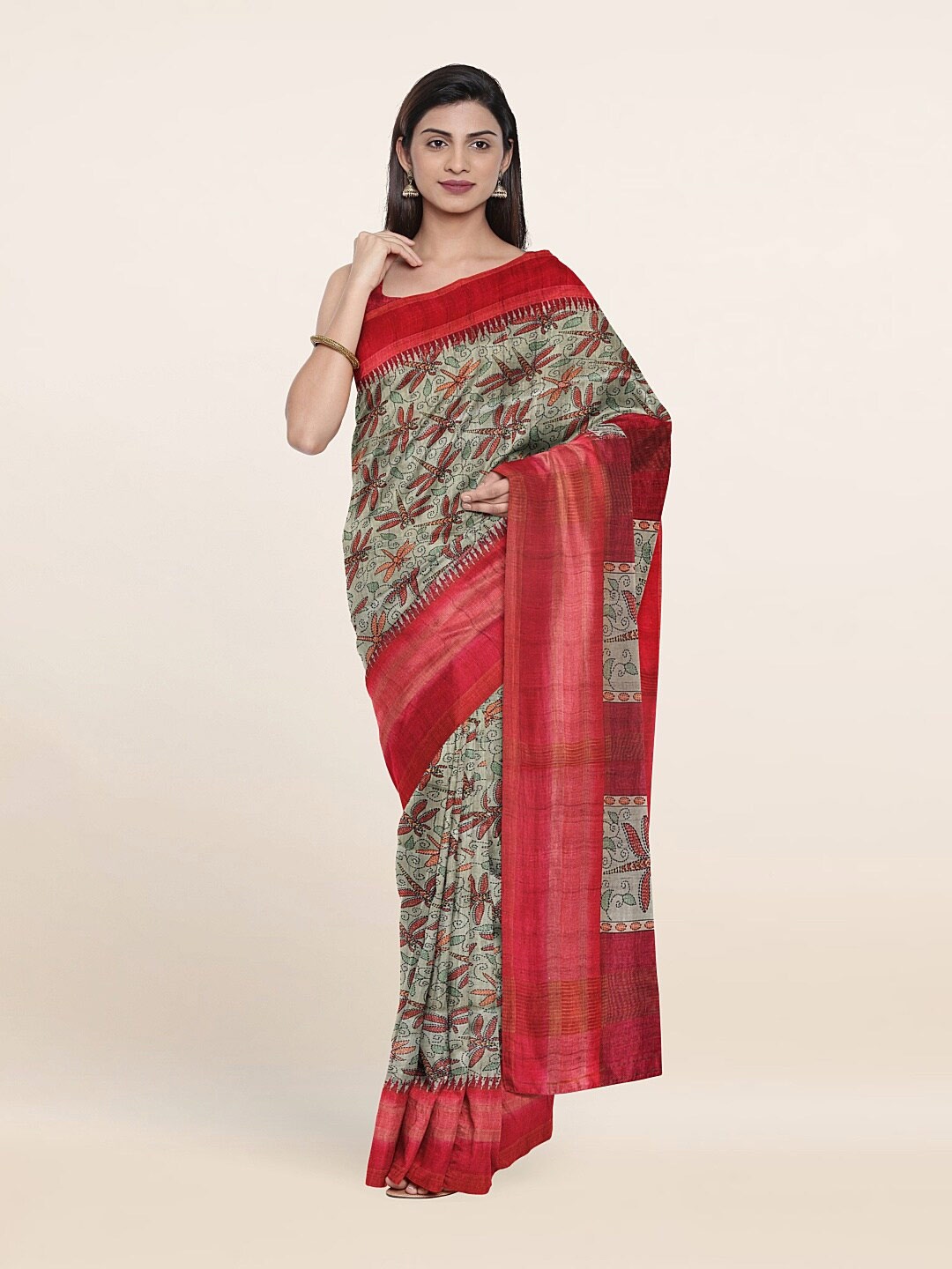 

Pothys Green & Red Printed Art Silk Saree