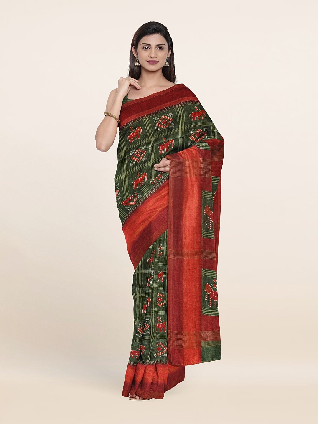 

Pothys Green & Red Art Silk Saree