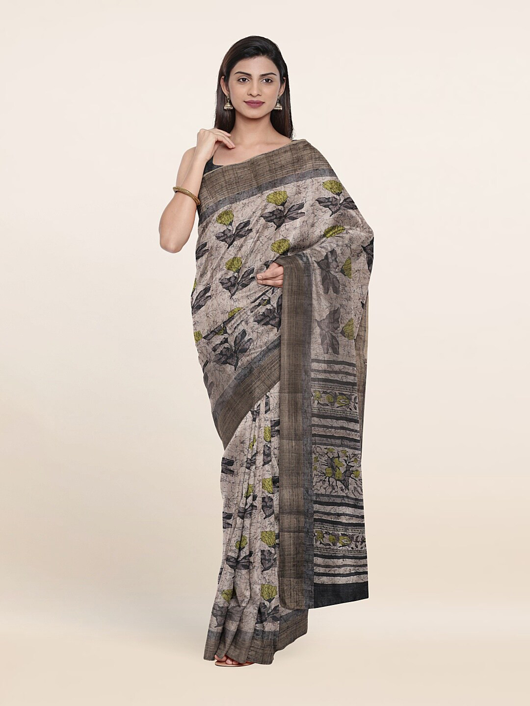 

Pothys Cream-Coloured Floral Art Silk Saree
