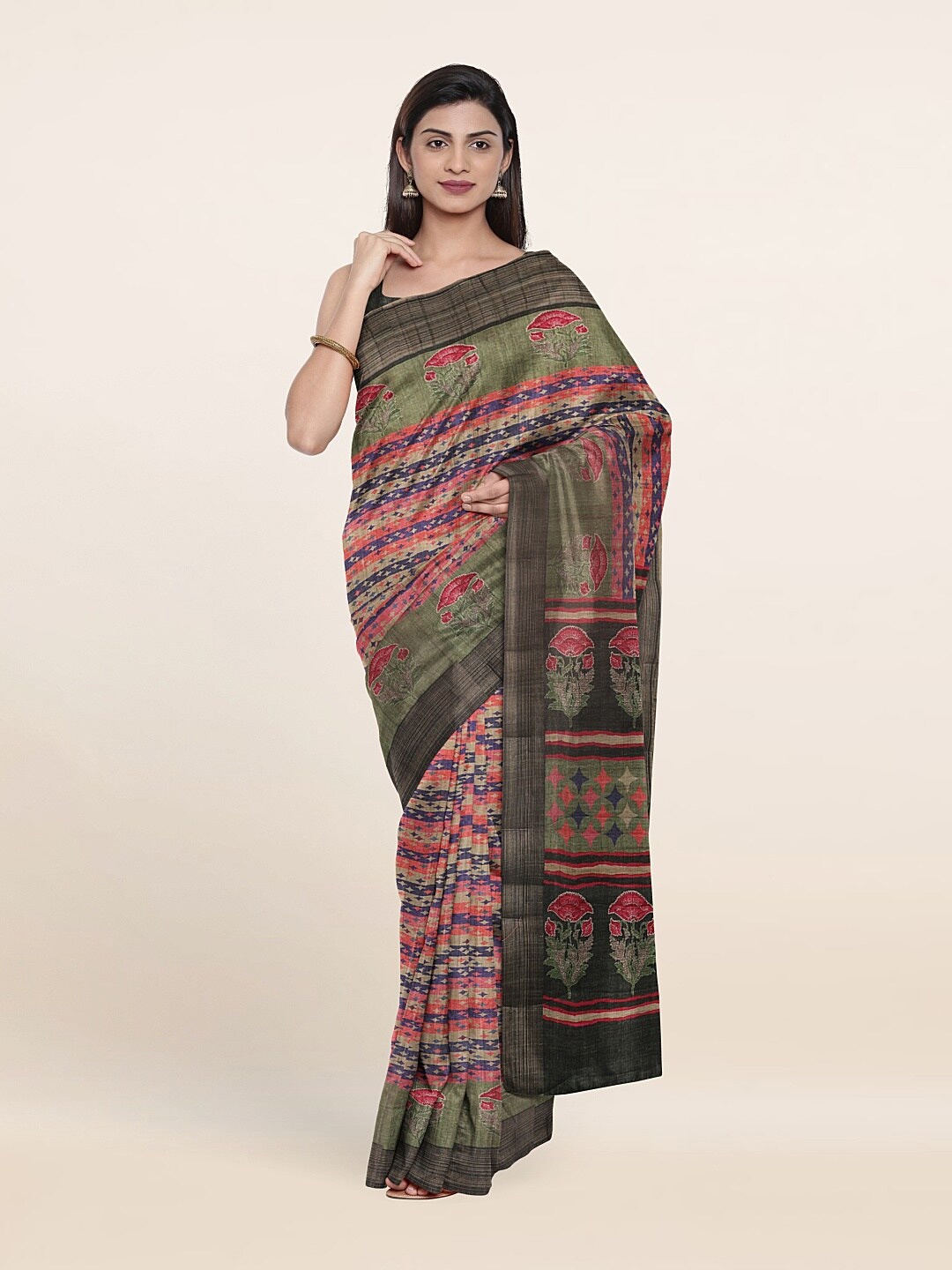 

Pothys Green & Purple Printed Art Silk Saree