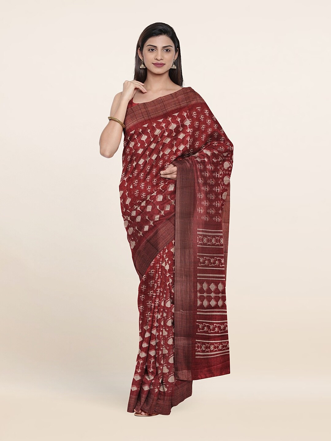 

Pothys Maroon & White Printed Art Silk Saree