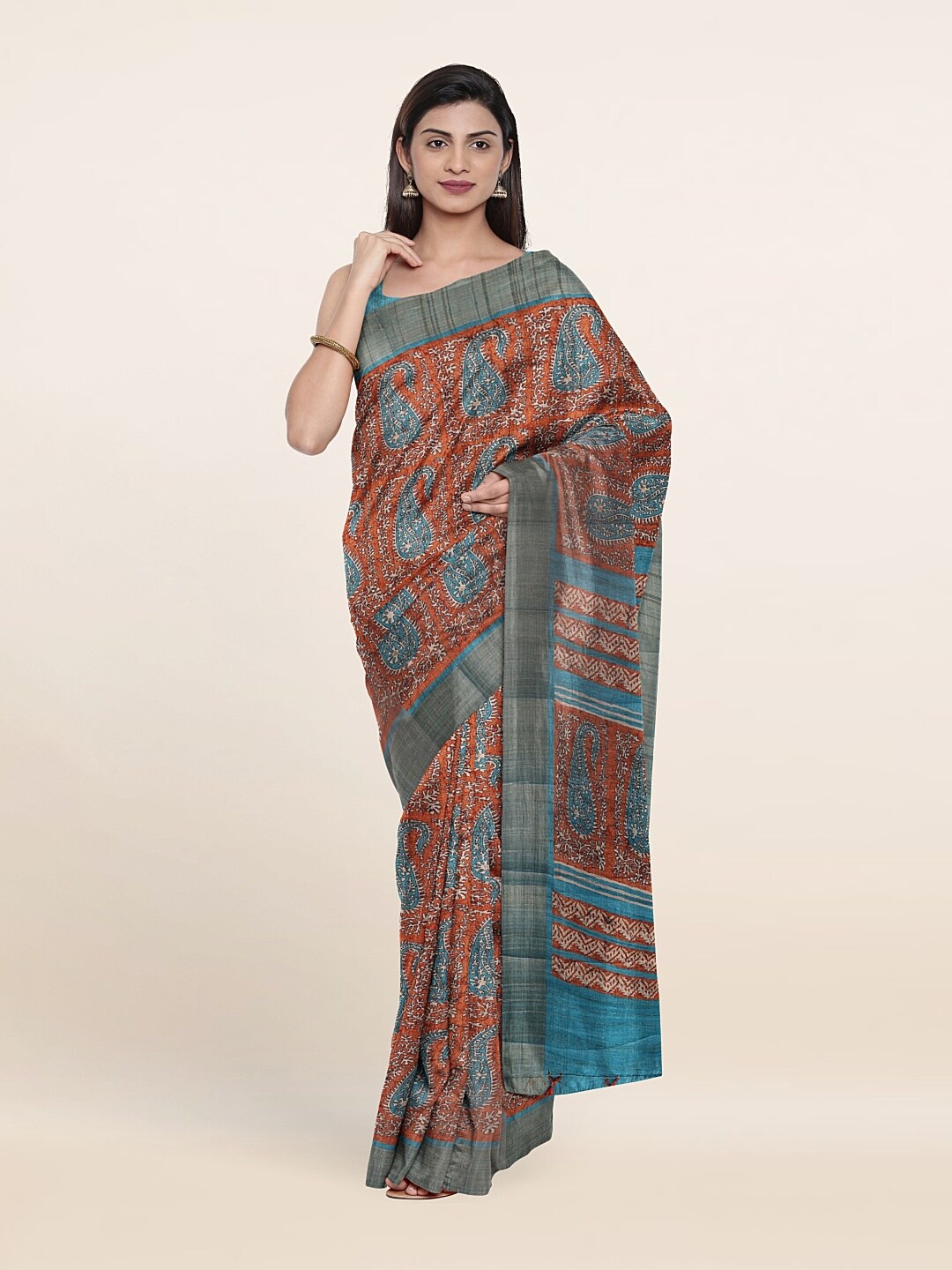 

Pothys Blue & Red Floral Art Silk Saree