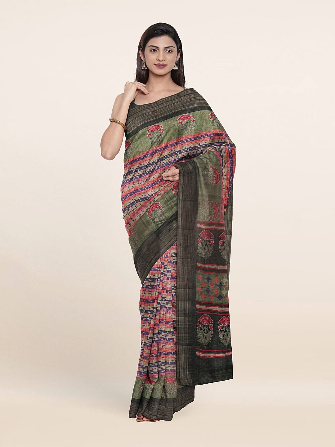 

Pothys Green & Pink Ethnic Motifs Art Silk Saree