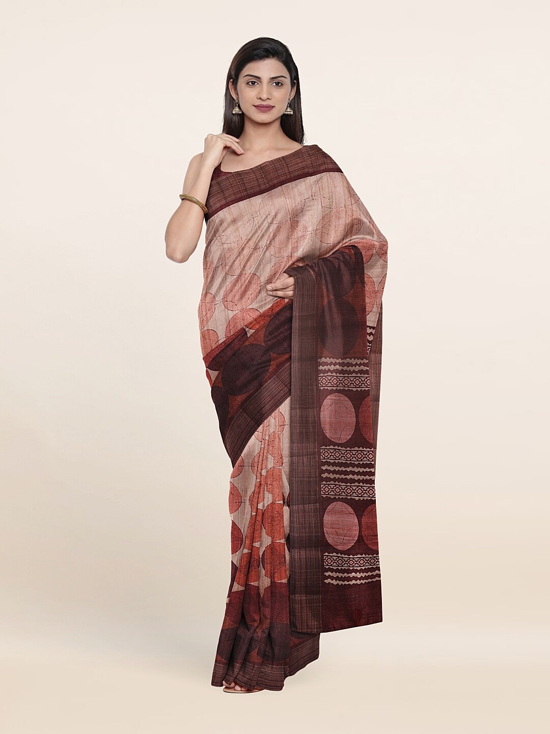 

Pothys Burgundy & Peach-Coloured Art Silk Saree