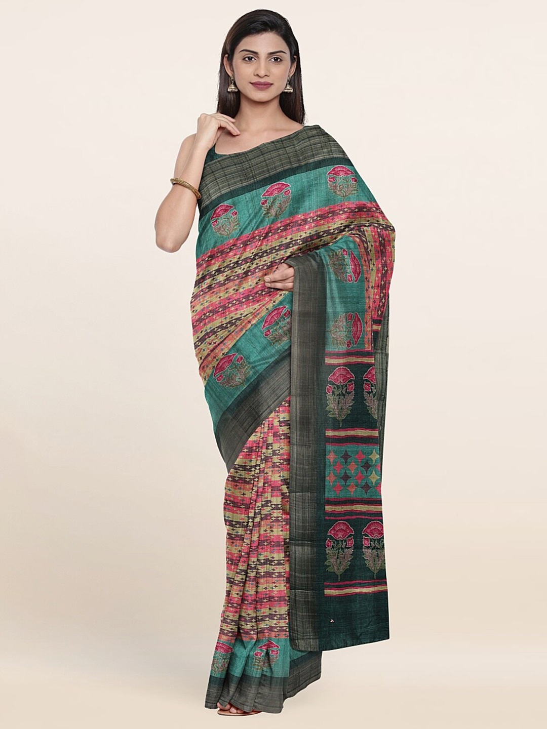

Pothys Pink & Turquoise Blue Art Silk Saree
