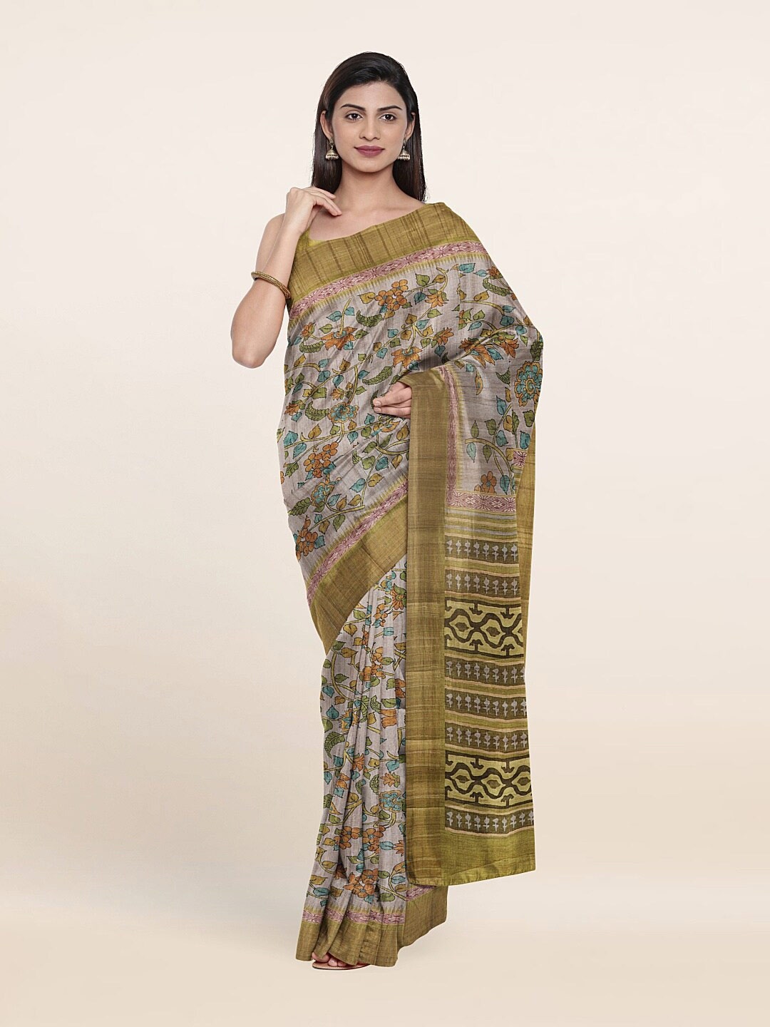 

Pothys Grey Floral Art Silk Saree