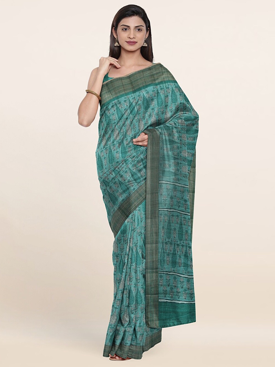 

Pothys Green Floral Art Silk Saree