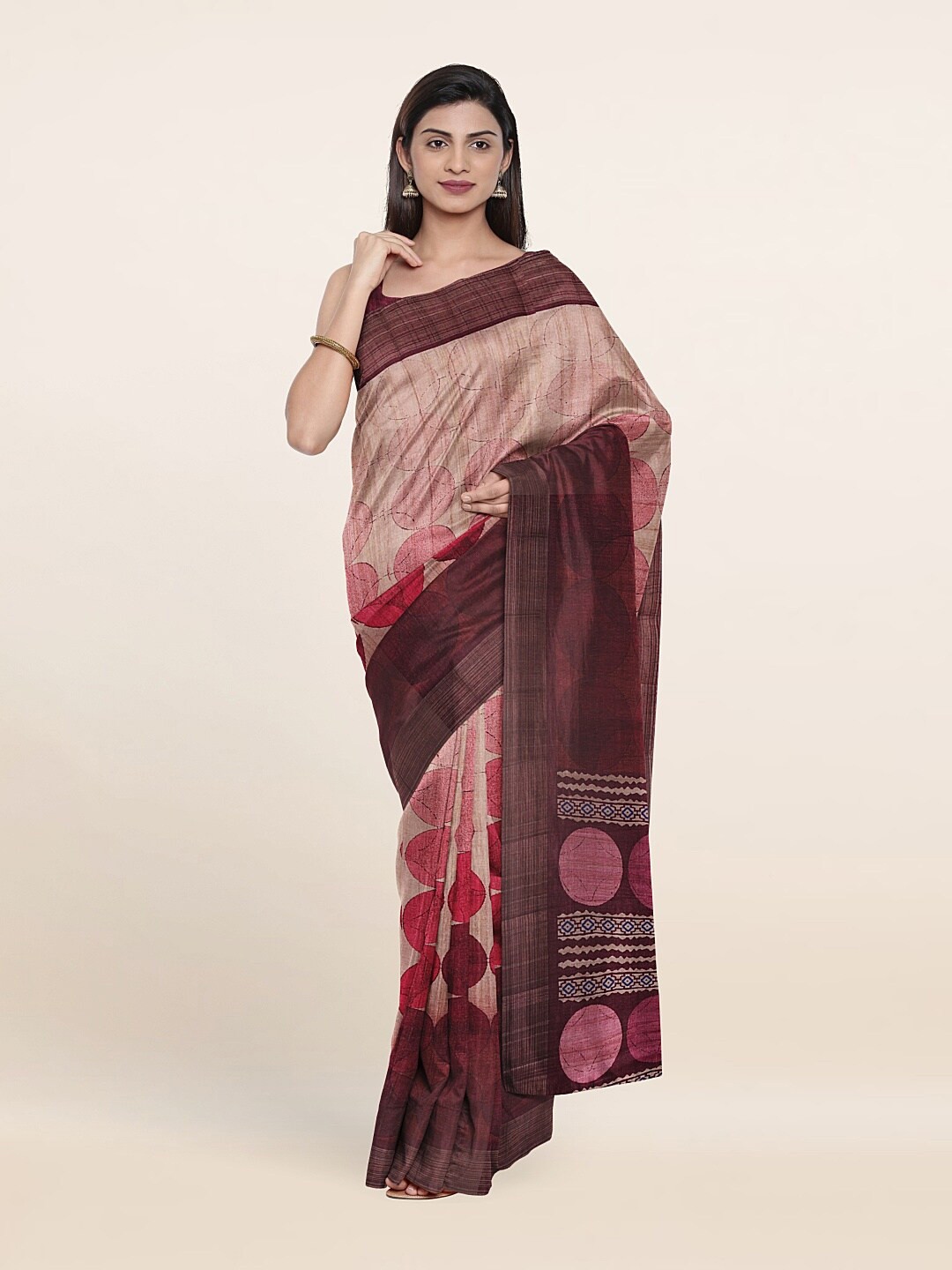 

Pothys Cream-Coloured & Pink Art Silk Saree