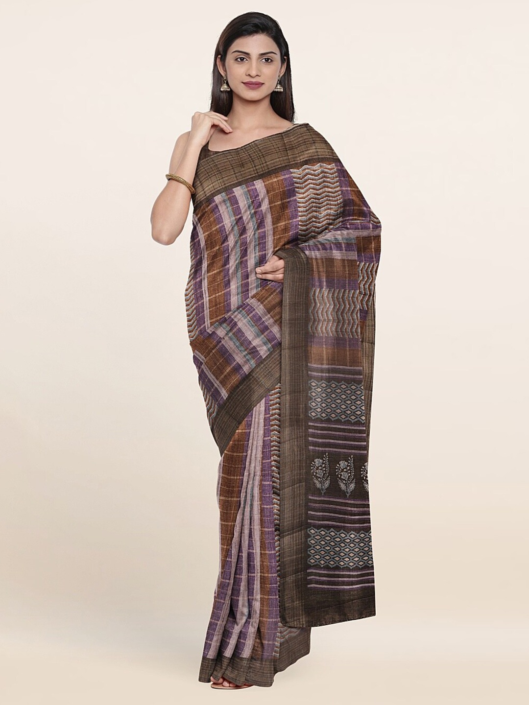 

Pothys Purple & Black Floral Art Silk Saree