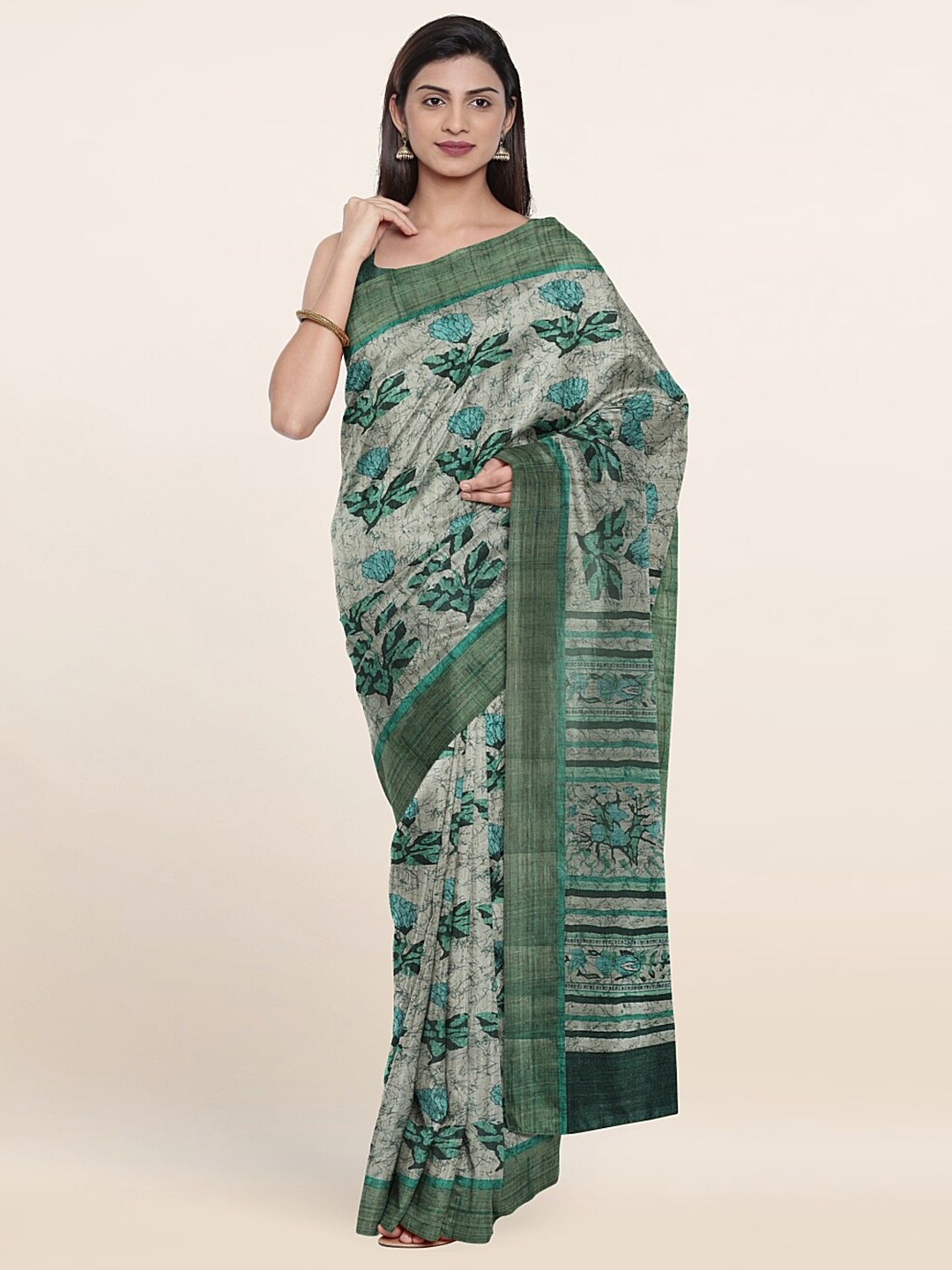 

Pothys Green Floral Zari Art Silk Saree