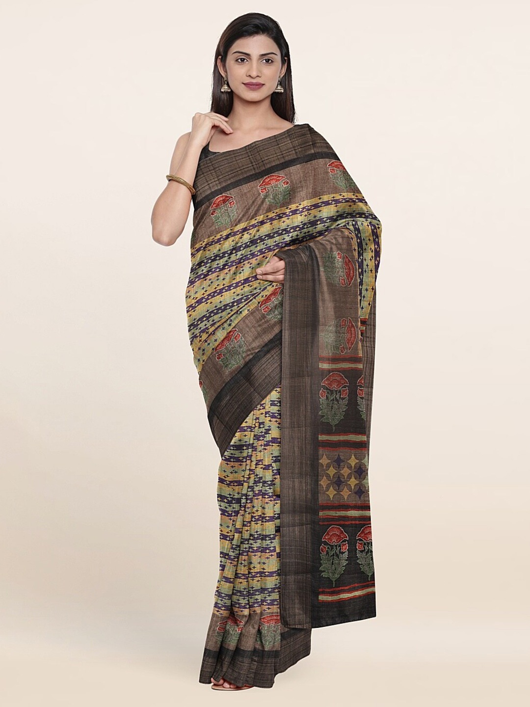 

Pothys Green & Purple Floral Art Silk Saree