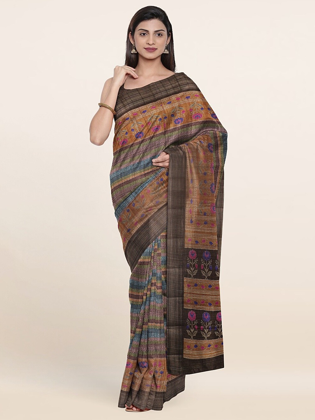 

Pothys Blue & Brown Floral Art Silk Saree