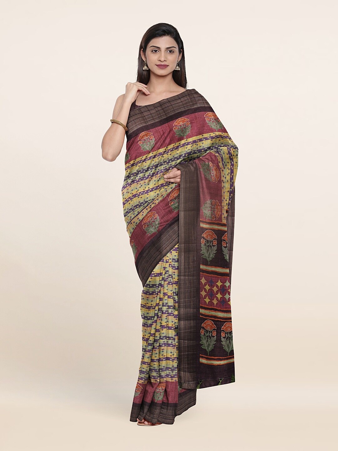 

Pothys Red & Green Floral Art Silk Saree