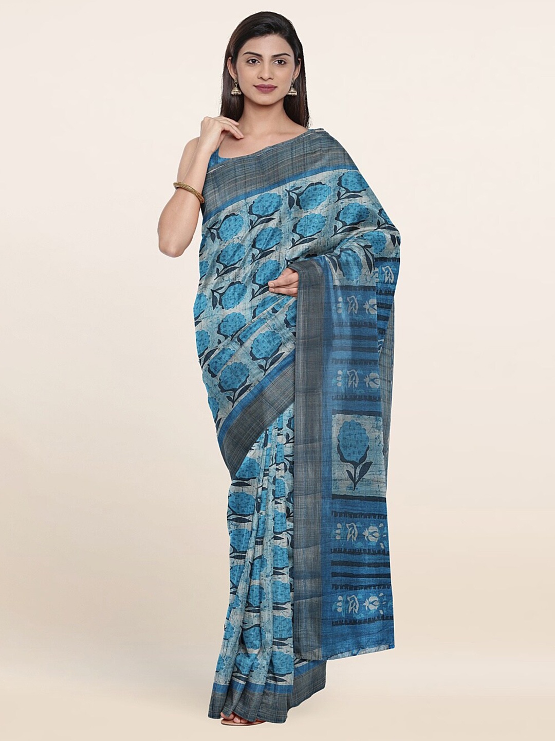 

Pothys Blue & Green Floral Art Silk Saree