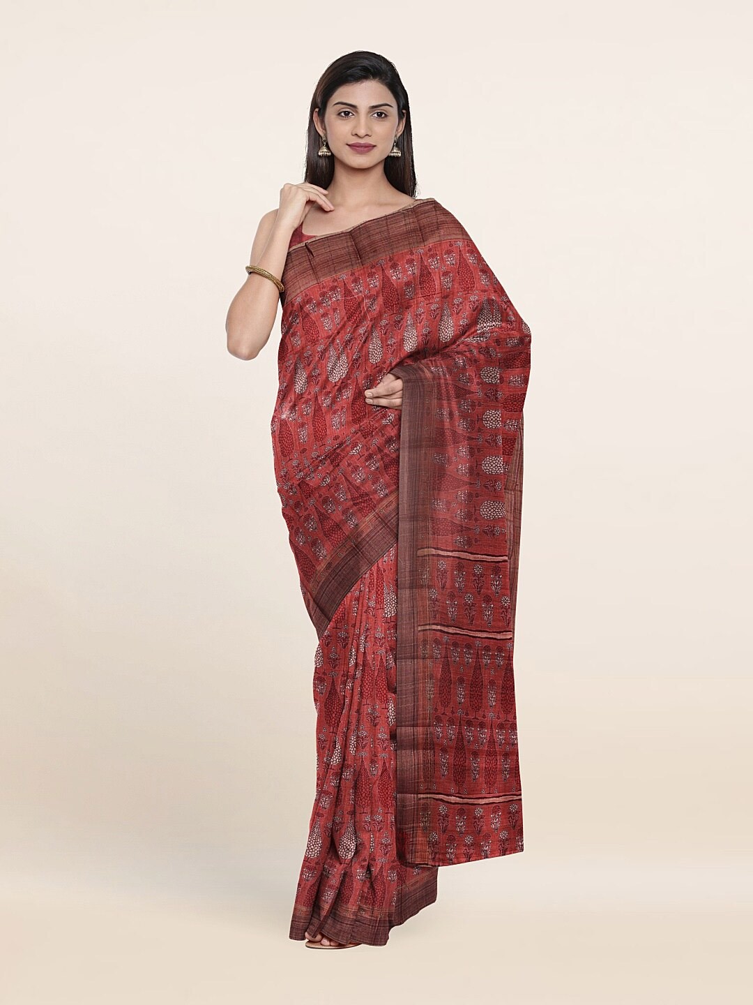 

Pothys Pink & White Floral Art Silk Saree