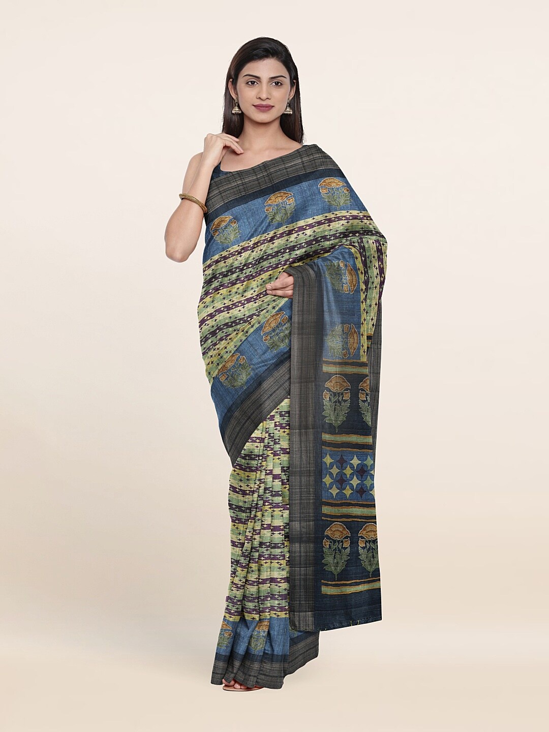 

Pothys Navy Blue Floral Zari Art Silk Saree