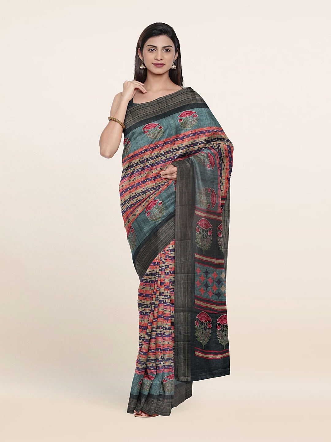 

Pothys Purple & Pink Floral Art Silk Saree