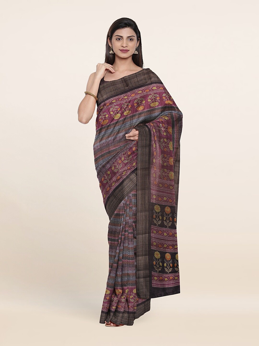 

Pothys Green & Black Floral Art Silk Saree