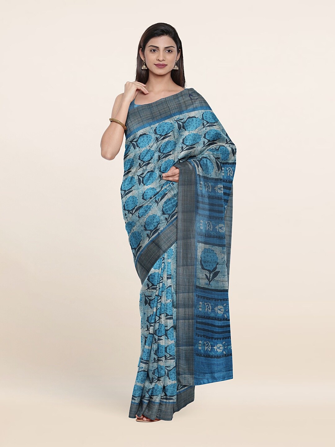 

Pothys Blue Floral Art Silk Saree