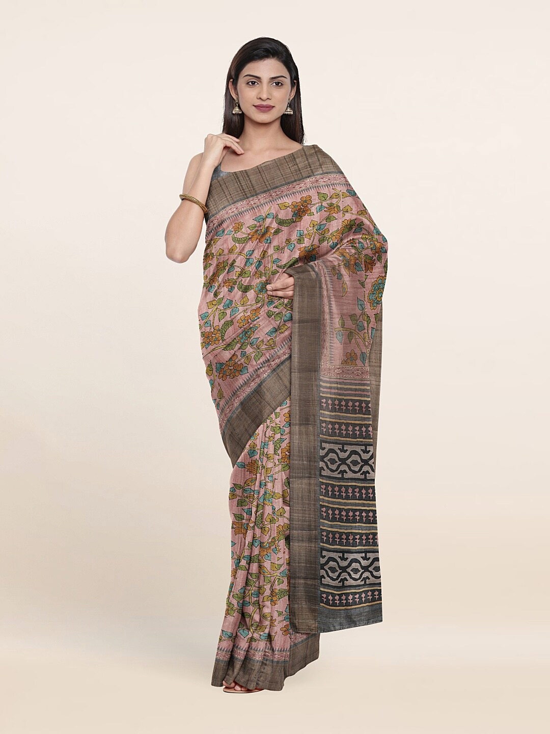 

Pothys Pink & Blue Floral Art Silk Saree