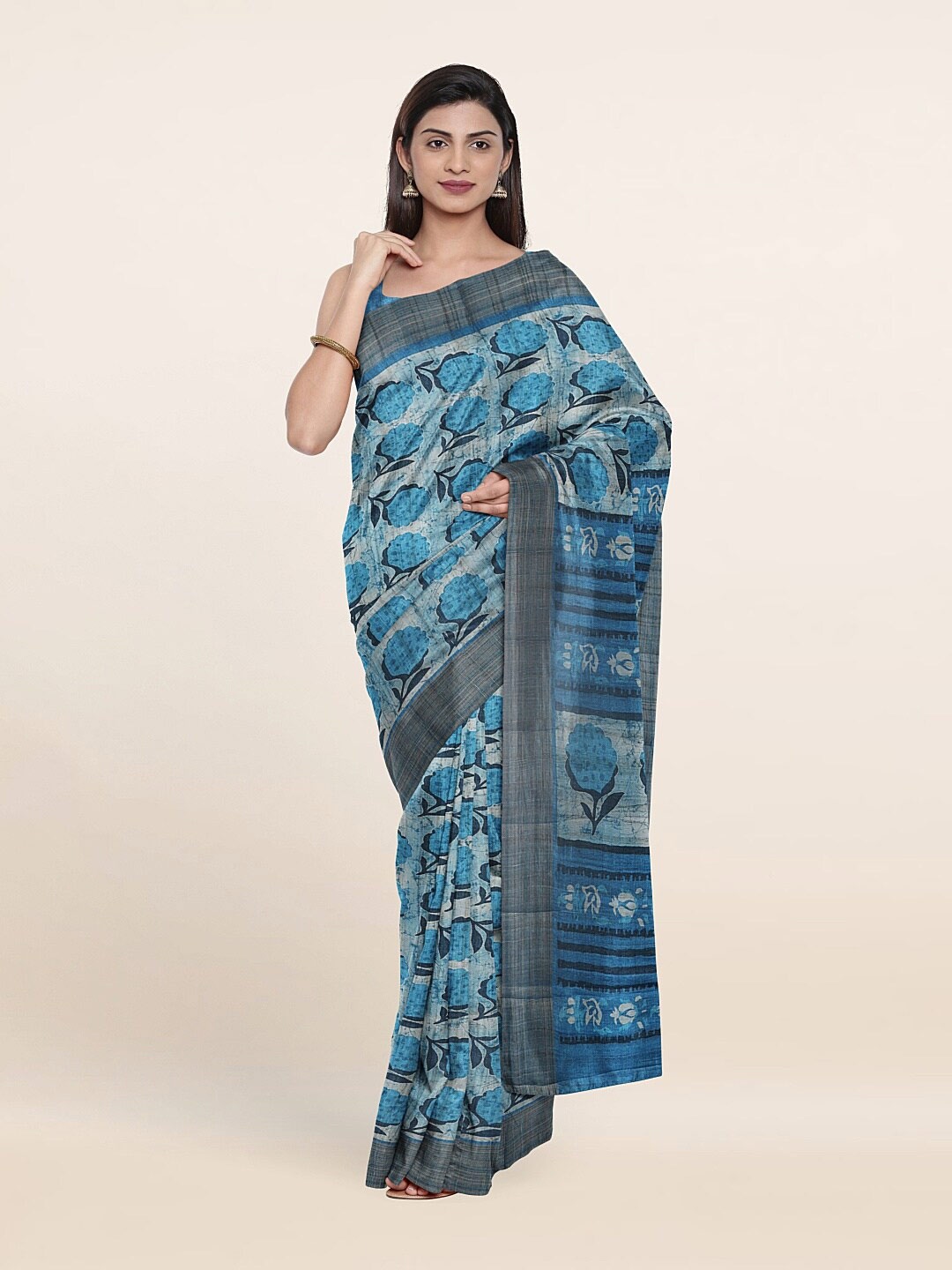 

Pothys Blue & Grey Ethnic Motifs Zari Art Silk Saree