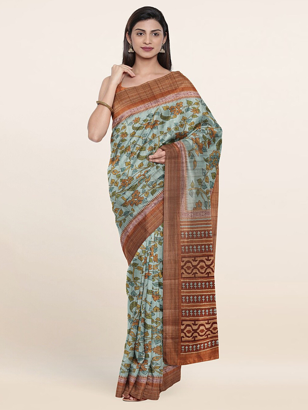 

Pothys Blue & Maroon Floral Art Silk Saree