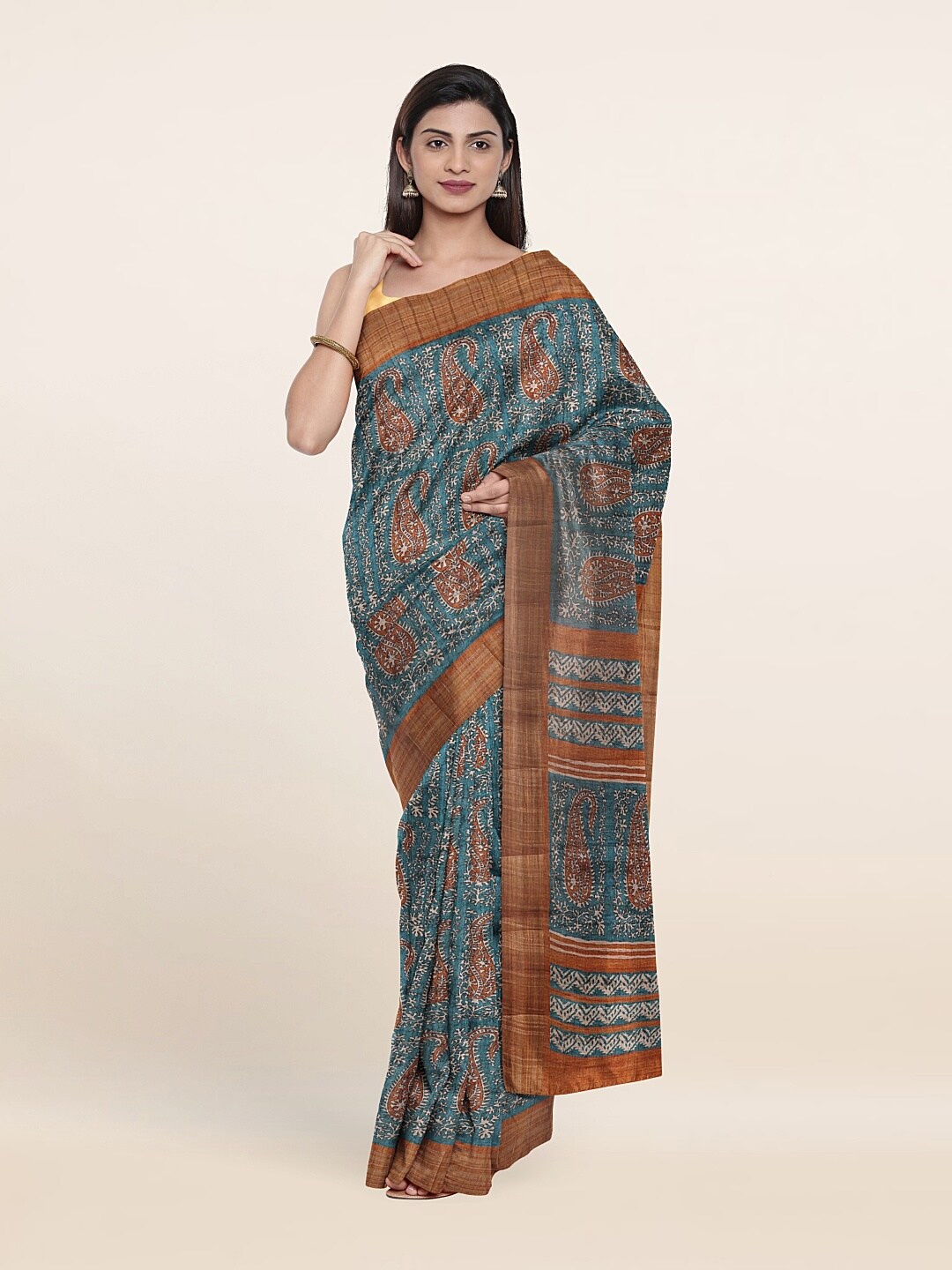 

Pothys Green & Brown Paisley Zari Art Silk Saree