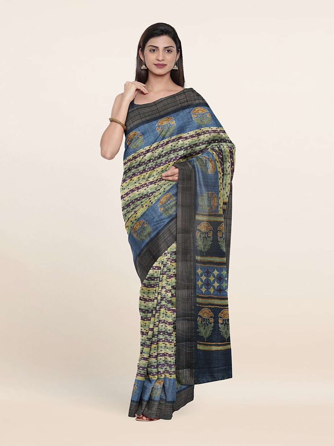 

Pothys Blue & Green Floral Art Silk Saree