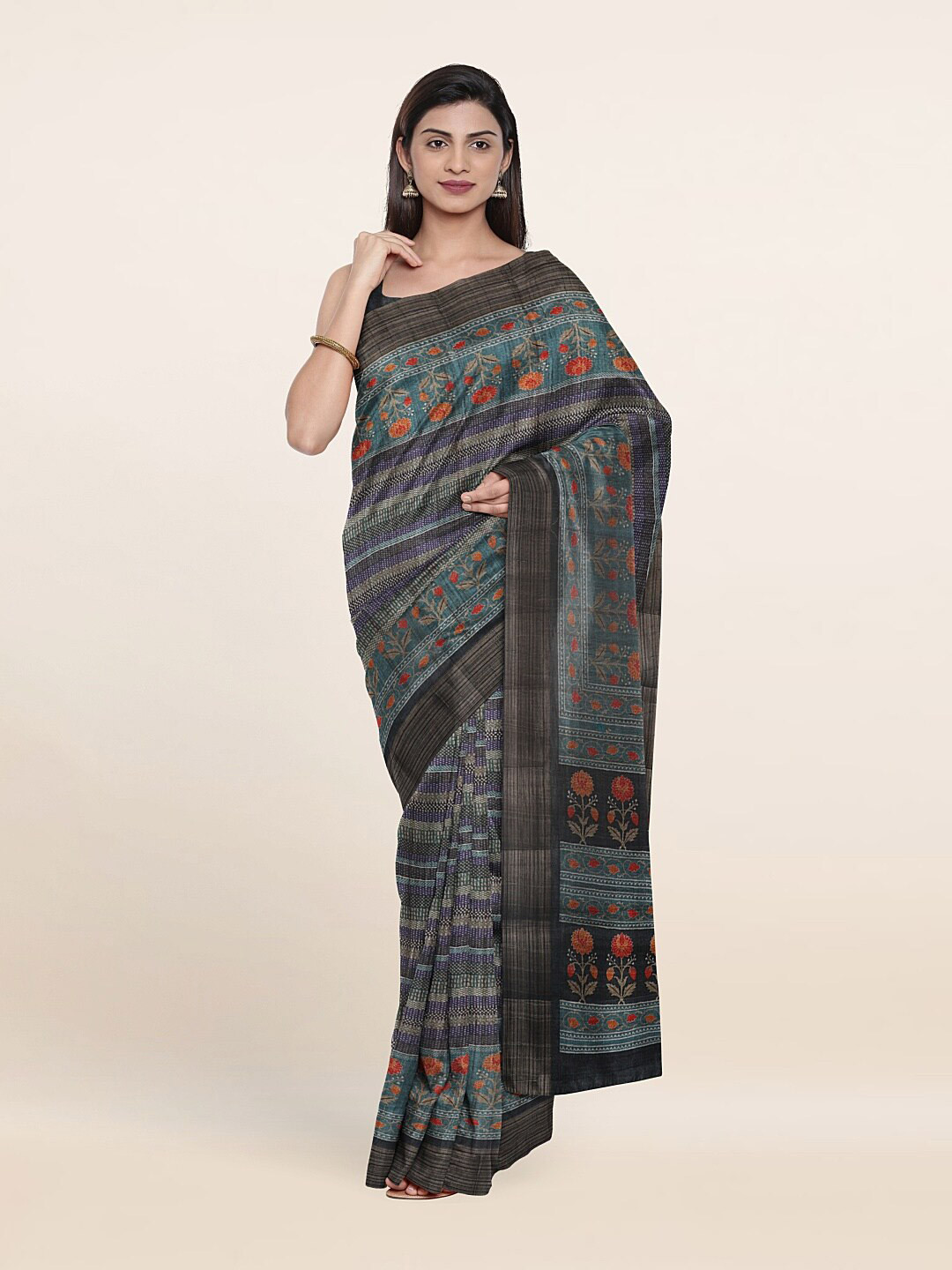 

Pothys Blue & Red Abstract Printed Art Silk Saree
