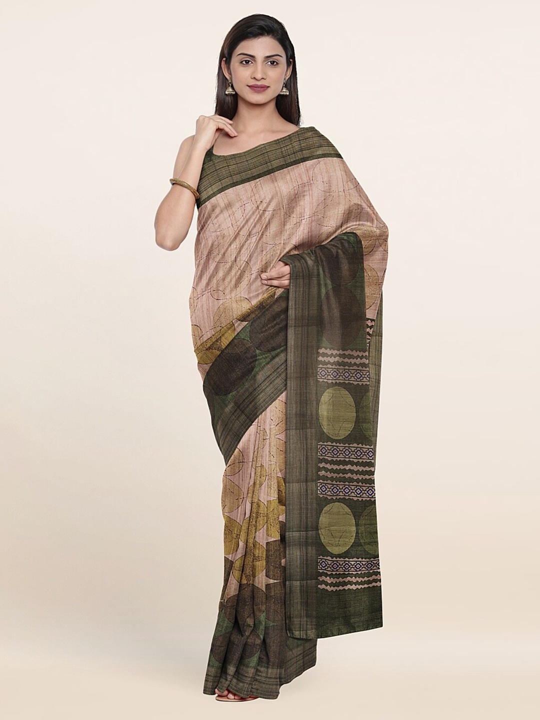 

Pothys Cream-Coloured & Green Art Silk Saree