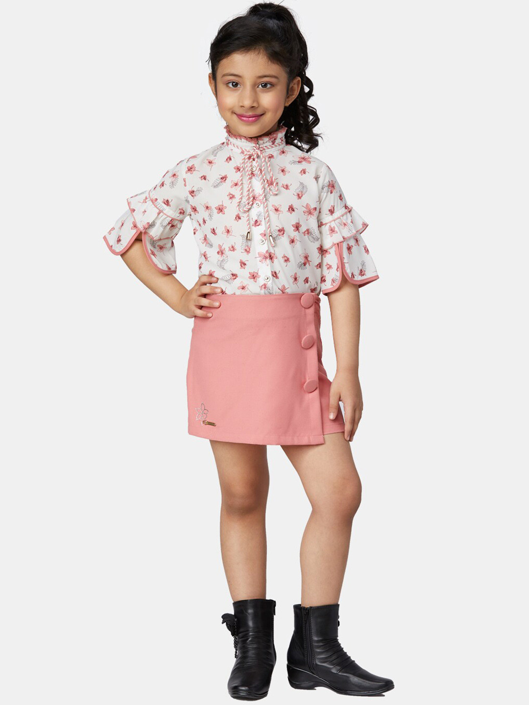 

Peppermint Girls Red Printed Top with Skirt