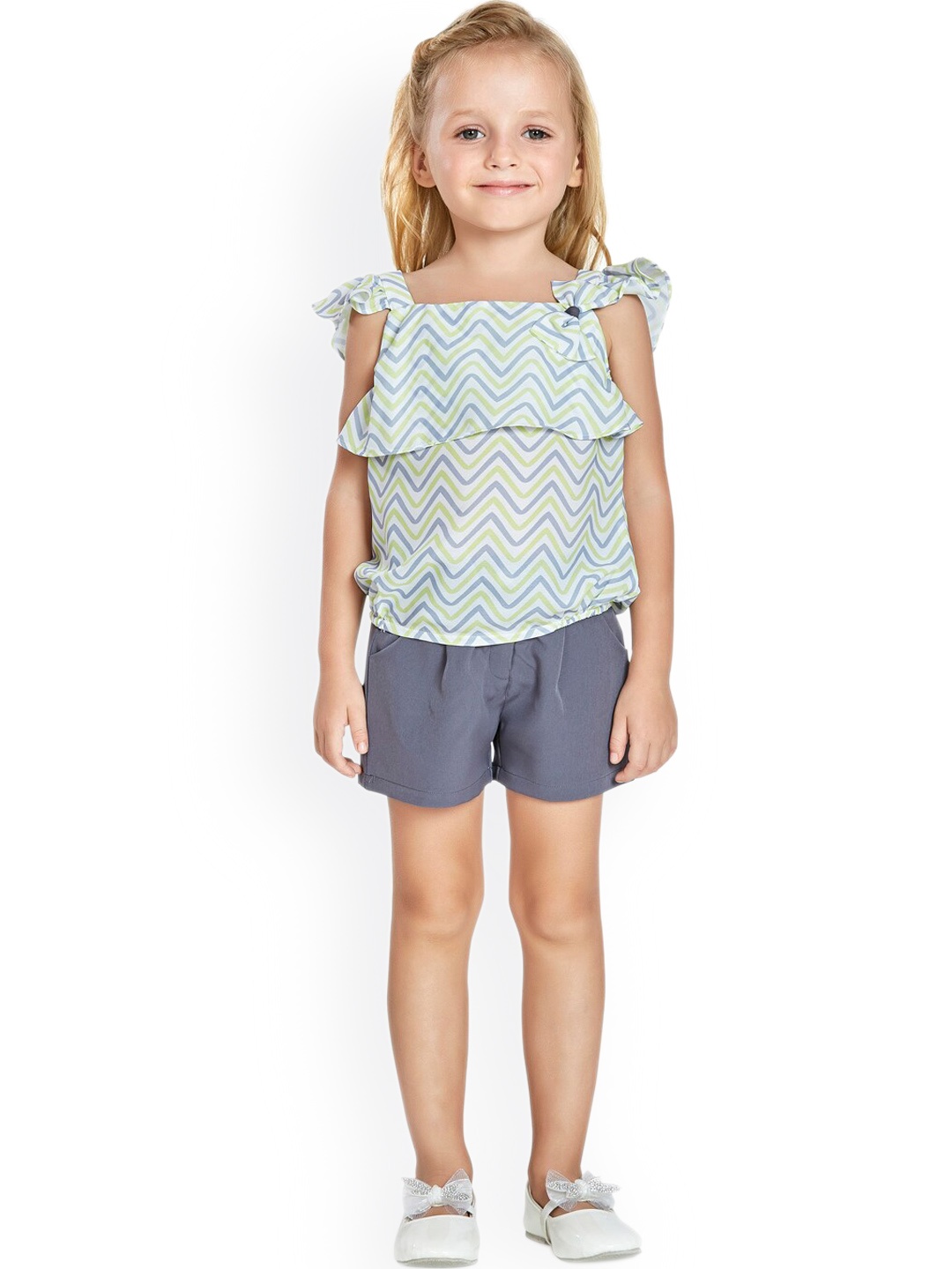 

Peppermint Girls Green Striped Top with Shorts