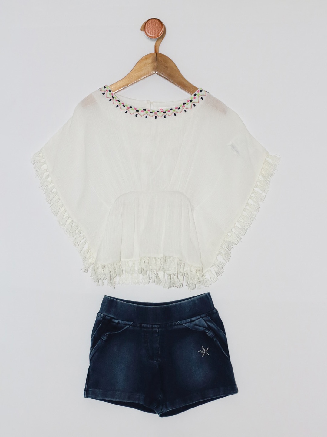 

Peppermint Girls White & Navy Blue Top with Shorts