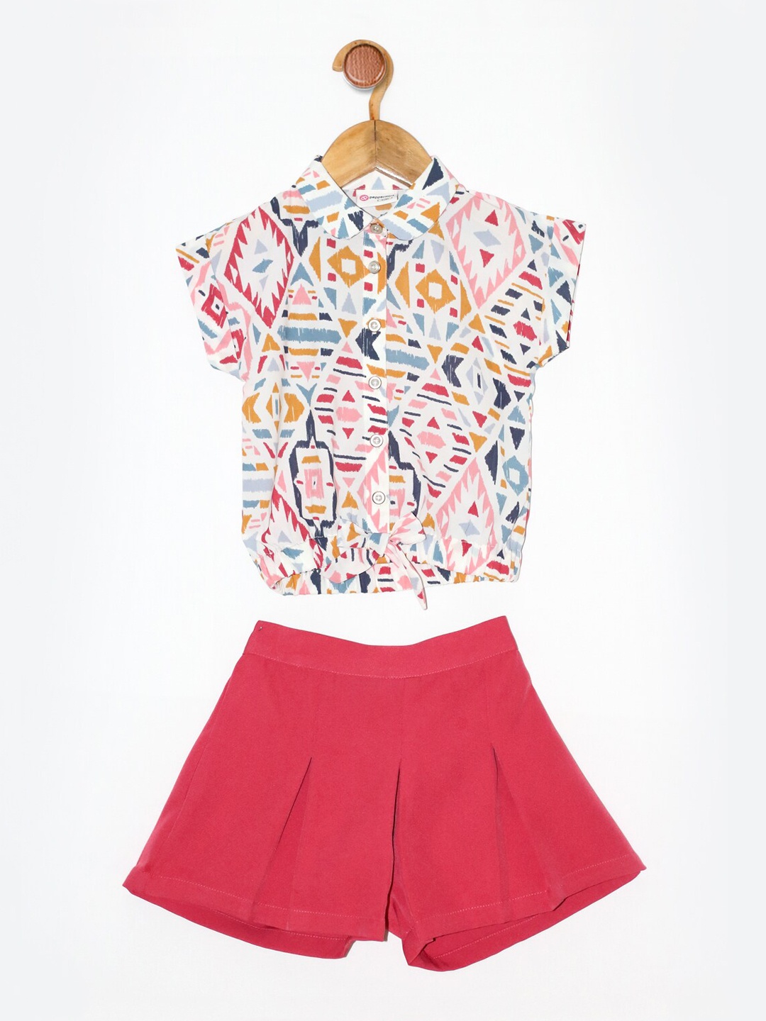 

Peppermint Girls Peach-Coloured & Multicoloured Printed Shirt with Shorts